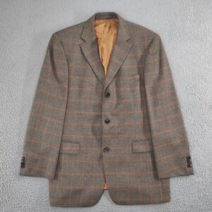 HUGO BOSS Jacket Mens 42L Brown Plaid Wool 3 Button Rossellini Blazer